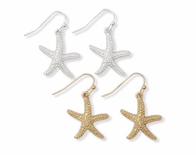 Set of Two Silver and Gold Toned Starfish Earrings