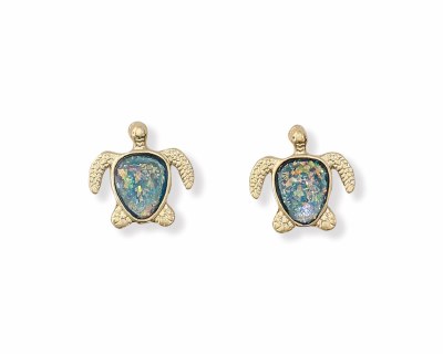 Gold Toned and Green Sparkle Sea Turtle Earrings
