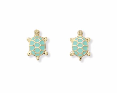 Gold Toned and Green Sea Turtles Earrings