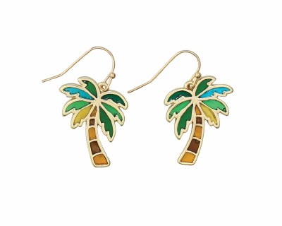 Gold Toned and Multicolor Palm Tree Earrings