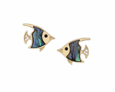 Gold Toned Abalone Fish Earrings