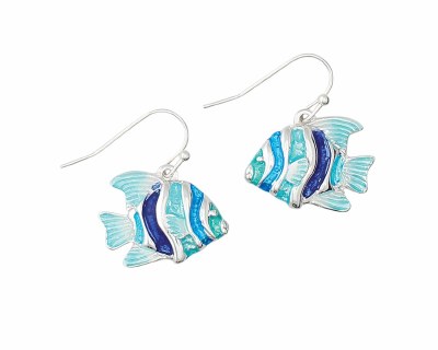 Silver Toned and Mulitcolor Blue Inlay Earrings