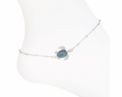 Silver Toned Glitter Sea Turtle Anklet