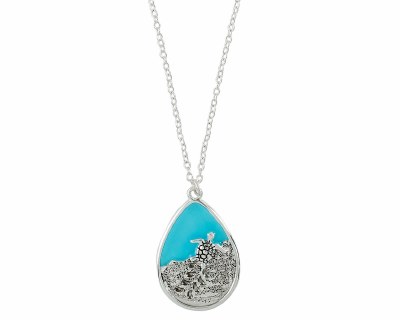 Silver Toned and Blue Baby Sea Turtles Necklace