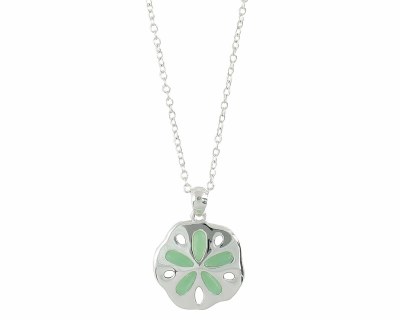 Silver Toned and Green Sand Dollar Necklace