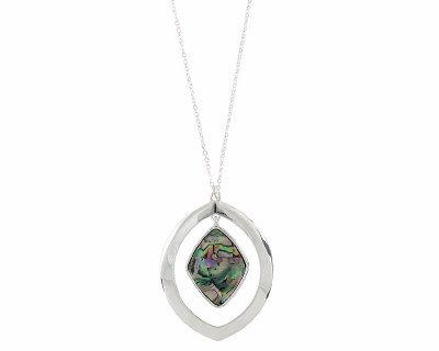 Silver Toned and Abalone Oval Pendant Necklace