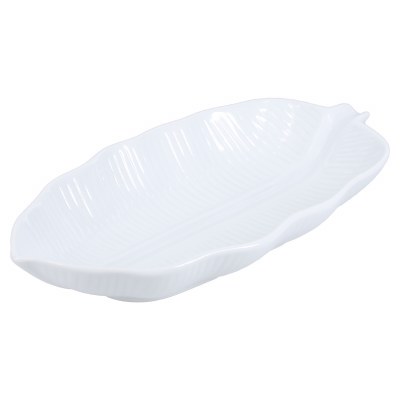10" White Ceramic Leaf Shape Bowl
