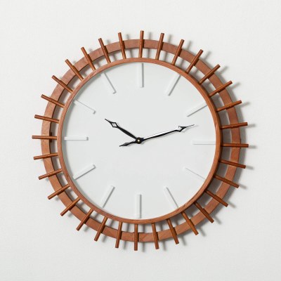 25" Round Brown and White Wood Spokes Wall Clock