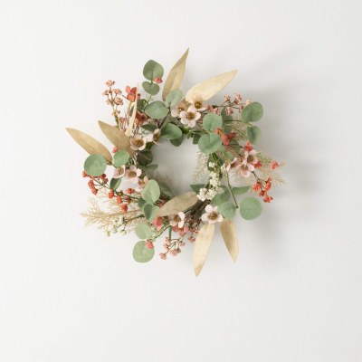 4.5" Opening Faux Multipastel Flower and Eucalyptus Candle Ring