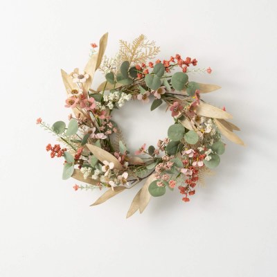 6.5" Opening Faux Multipastel Flower and Eucalyptus Candle Ring