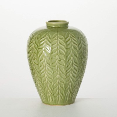 11" Green Vines Ceramic Vase