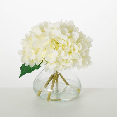 9" White Hydrangea Glass Vase