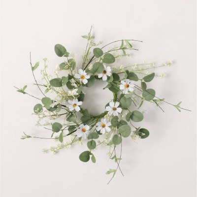 4.5" Opening Faux Daisy and Eucalyptus Candle Ring