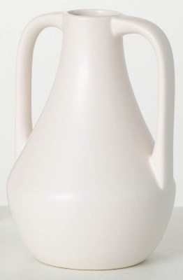 9" White Ceramic Two Handle Vase