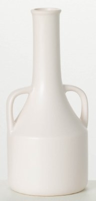 11" White Ceramic Two Handle Vase