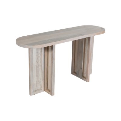 57" Whitewash and Rattan Console
