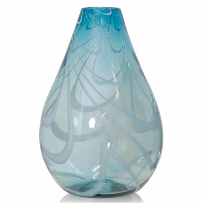 18" Aqua and White Glass Vase