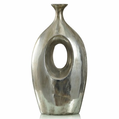 22" Silver Polyresin Vase With a Hole