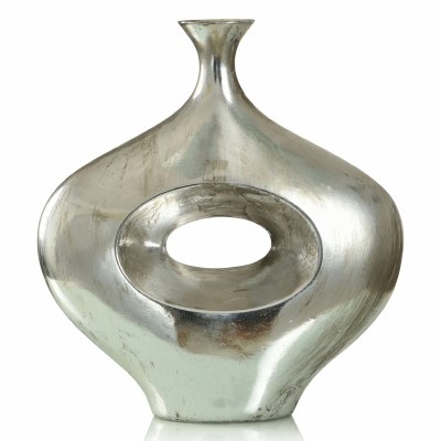 16" Silver Polyresin Vase With a Hole