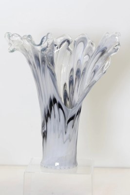 16" White and Black Glass Flair Vase
