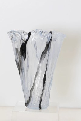 14" White and Black Glass Vase