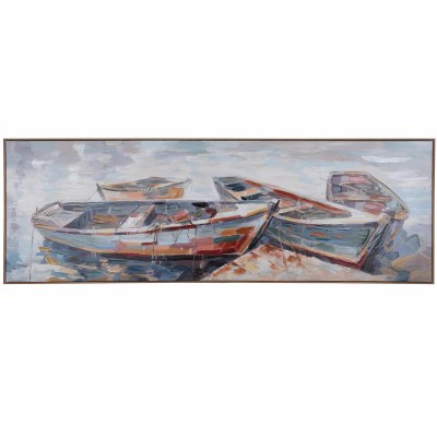 20" x 60" Multicolor Rowboats Coastal Canvas Framed