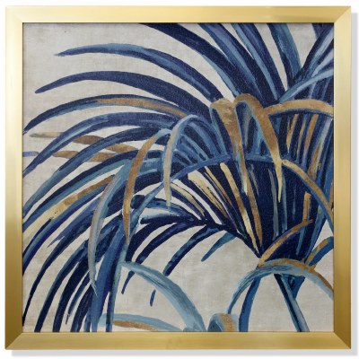 33" Sq Arch Navy Palm Frond 2 Tropical Gel Textured Print