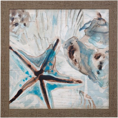 41" Sq Driftwood and Shells Collage 2 Coastal Gel Textured Print