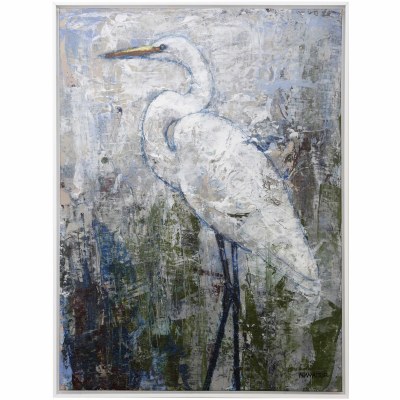 41" x 30" Solitude Egret 2 Coastal Canvas Framed