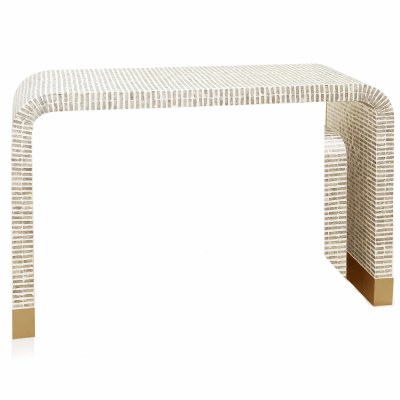 48" White and Gold Mother of Pearl Console Table