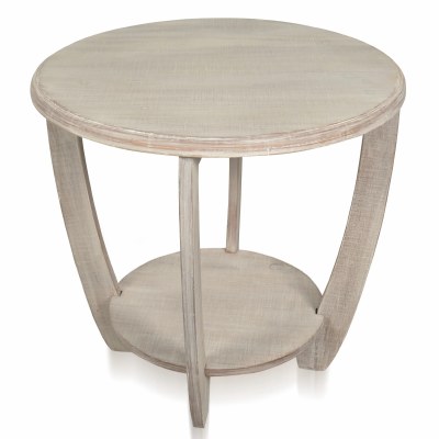 24" Round White Wash End Table