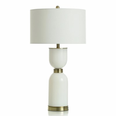 32" White and Bronze Hour Glass Table Lamp
