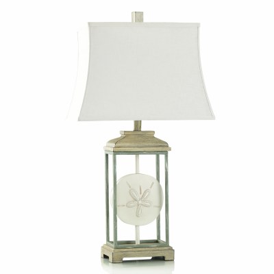 31" Distressed White Sand Dollar in a Rectangle Table Lamp