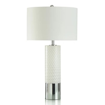 30" White and Silver Glass Column Lamp