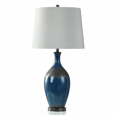 35" Navy and Black Ceramic Table Lamp