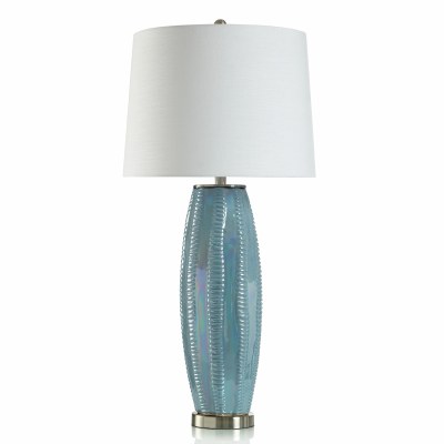 36" Blue Iridescent Textured Ceramic Column Table Lamp