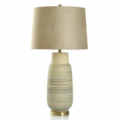 34" Blue, Taupe, and Cream Striped Table lamp