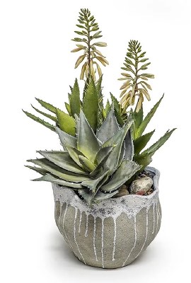 16" Faux Bloom Agavein a Gray Pot