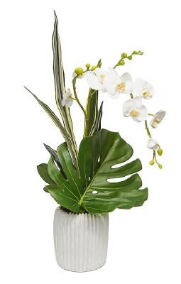 30" Faux White Orchids in a Ribbed Pot