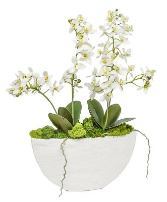 17" Faux White Mini Orchid White Oval Boat Bowl
