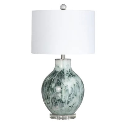 27" Green and White Glass Table Lamp