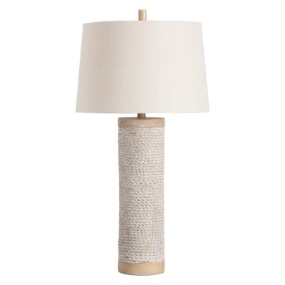 32" White Wash Rope Column Table Lamp