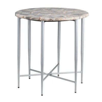 24" Round Gray Agate Top and Silver Leg End Table