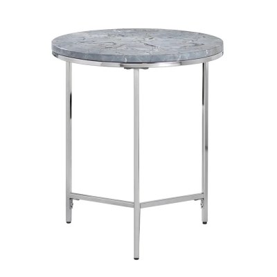 20" Round Gray Marble Top and Silver Leg End Table