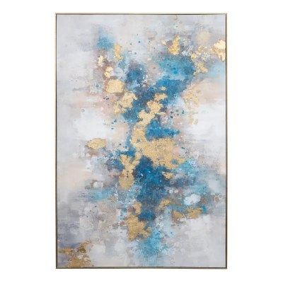 60" x 40" Blue and Gold Abstract Framed Canvas