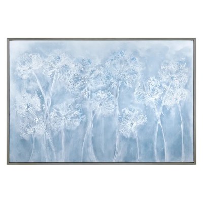42" x 62" White and Blue Flowers Framed Canvas