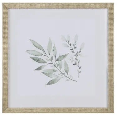 16" Sq Sage Small Leaves Framed Print Under Glass