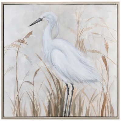 37" Sq Gray Bill Egret Coastal Framed Canvas