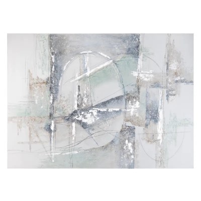 70" x 96" Silver, Blue, and Green Abstract Canvas