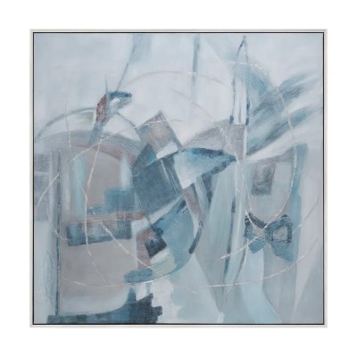 61" Sq Blue and Silver Abstract Framed Canvas